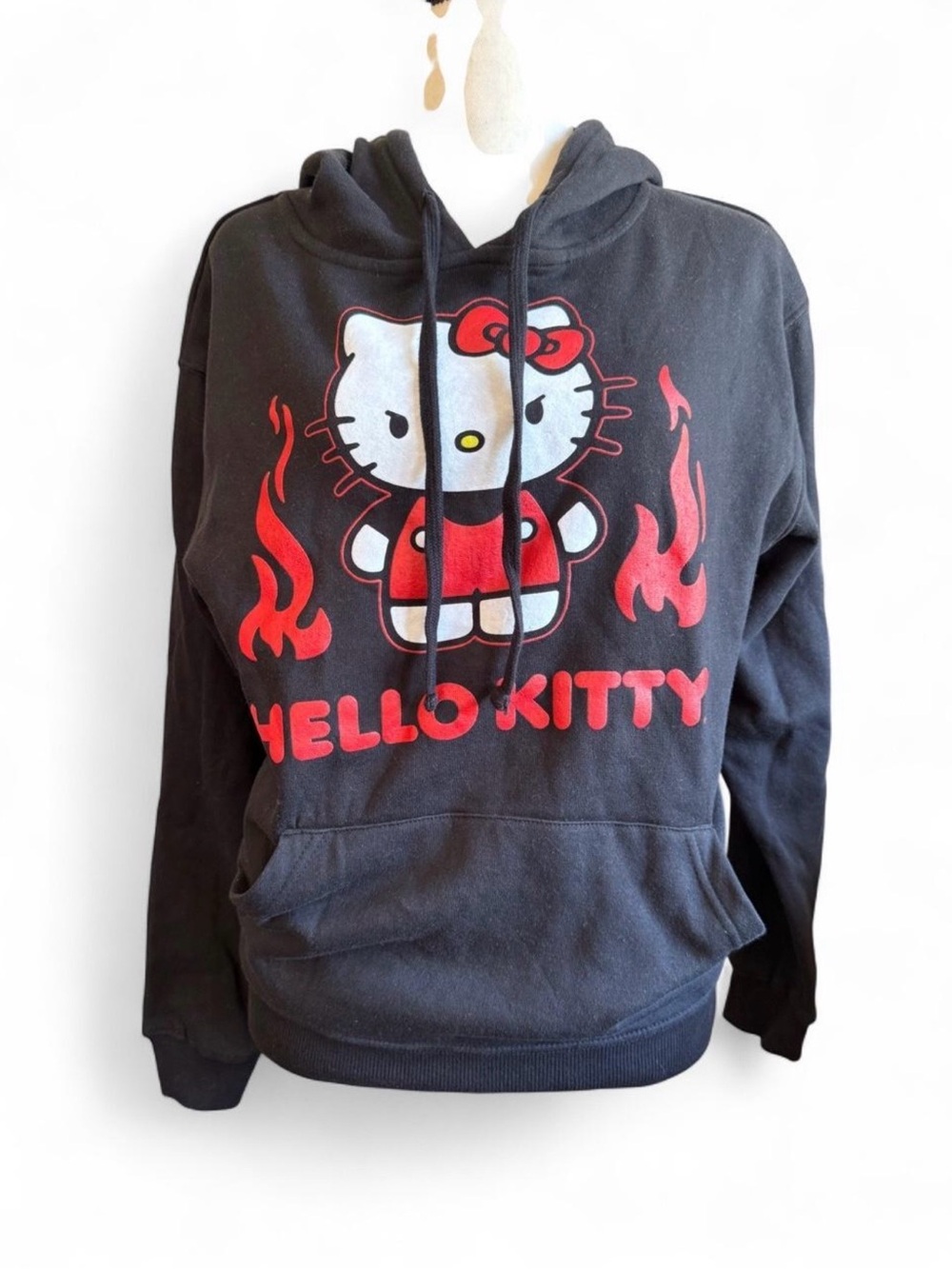 Bioworld Hello Kitty Black Hoodie Angry Red Flames Y2K Mall Goth Sanrio Size M